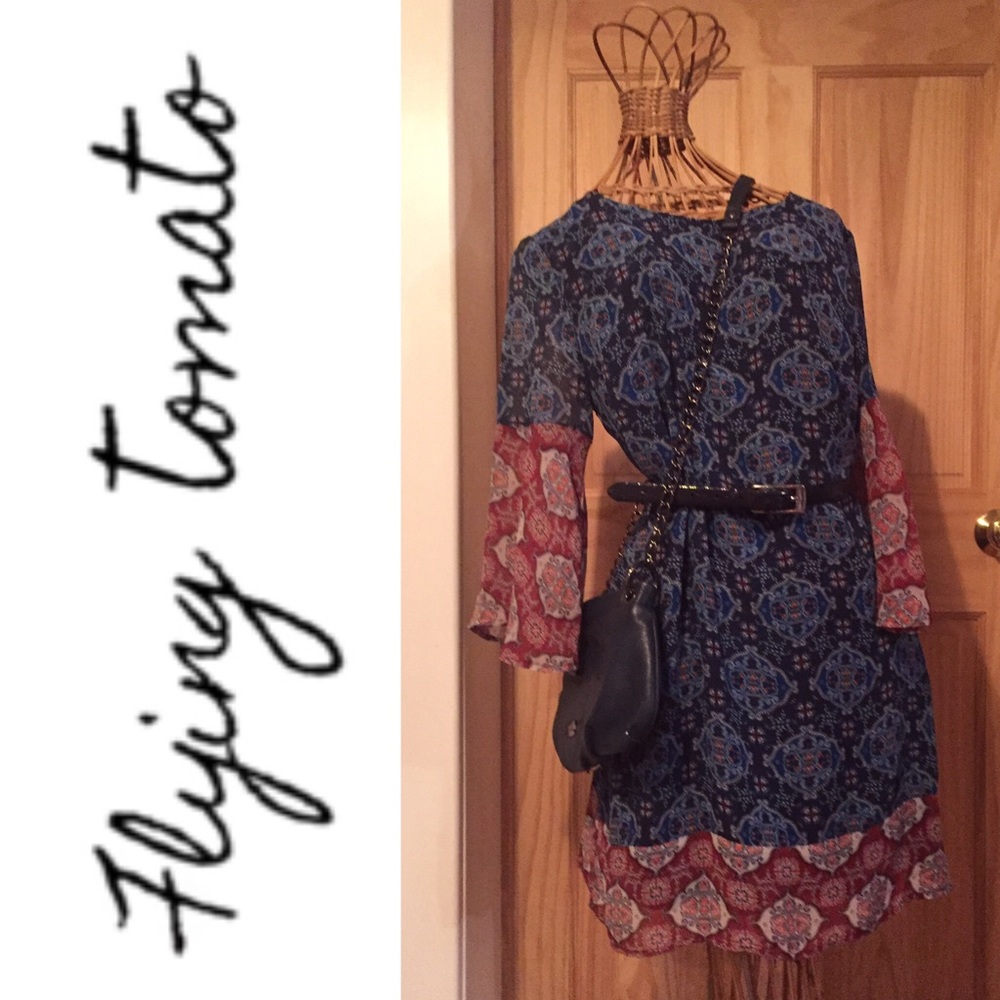 Flying Tomato Blue And Red Paisley Tunic Dress